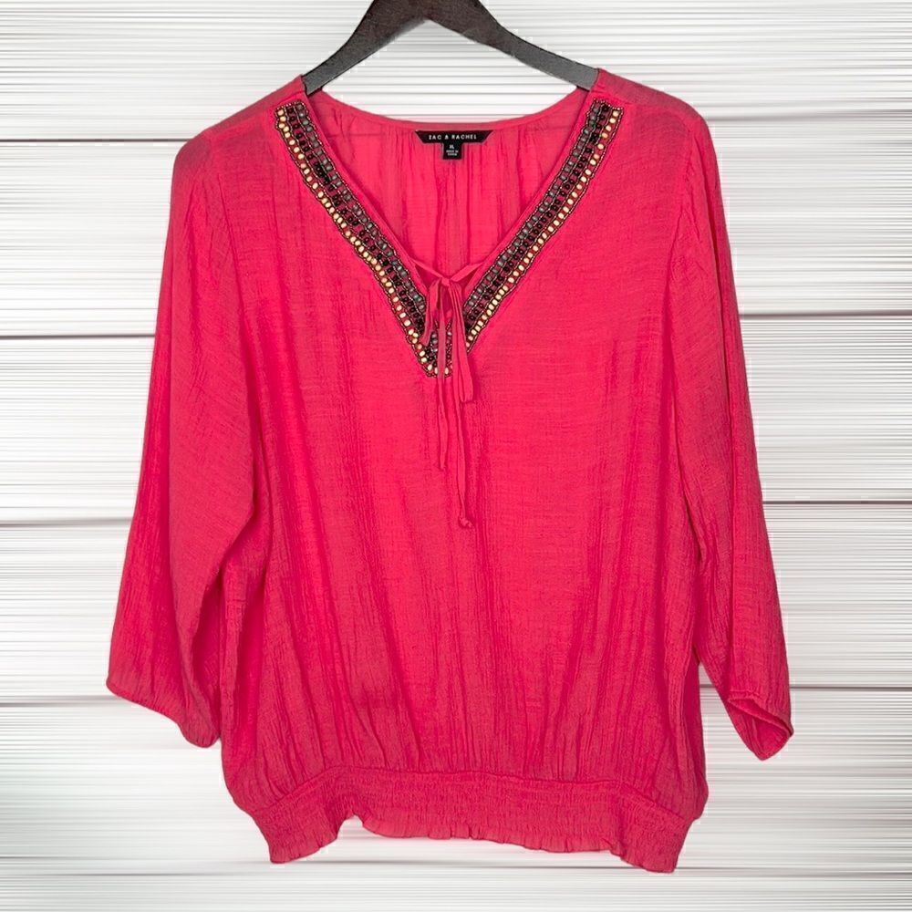 NWOT Zac & Rachel Large Boho Peasant
Blouse Pink with Beads